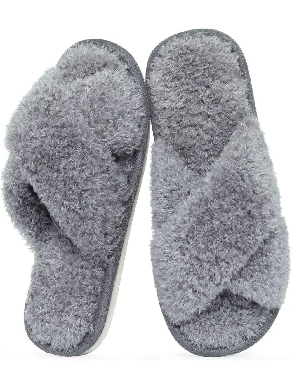 Women Grey Cherry Velvet Memory Foam Fuzzy House Slippers Soft Open-Toe Slippers